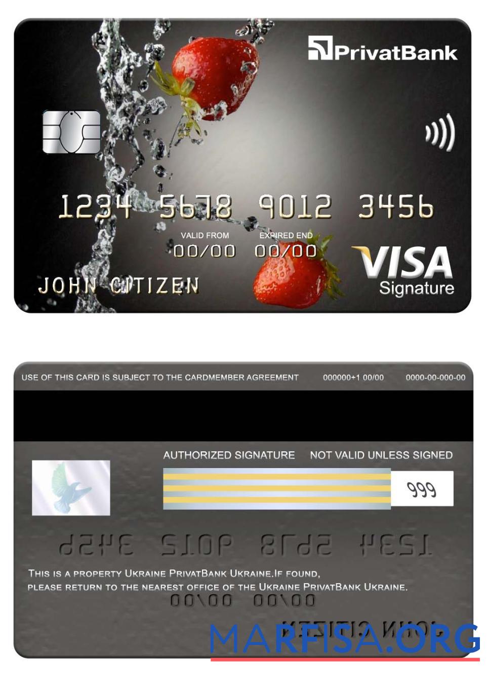 Downloadable Ukraine PrivatBank visa signature card real example